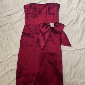 Strapless Magenta Mini Dress with Crystal Bow